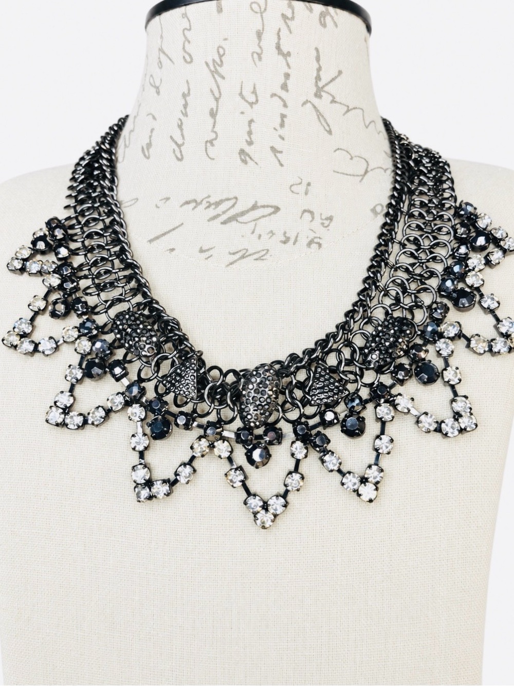 INC International Concepts Gunmetal Rhinestone Bib Statement Necklace